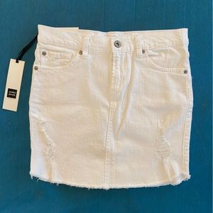 James Jeans High Rise Distressed Denim Mini Skirt in Daisy White